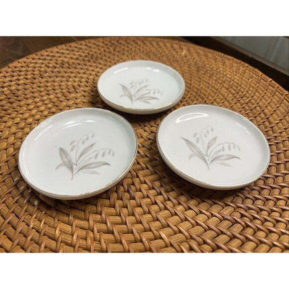 Set Of 3 Vintage Kaysons Fine China Golden Rhapsody Butter Pats/ Tea Bag Plates - Picture 1 of 4